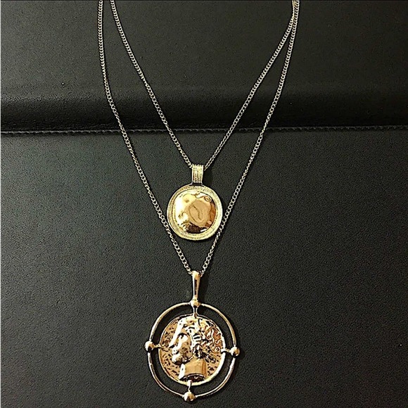 Gold Coin Pendant Necklace, Multilayer, Charm, Boho, Medallion - Picture 4 of 12